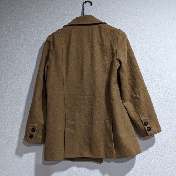 J Crew Wool Blend Double Breasted Pea Coat, Camel Women's Small - LINING TORN - Picture 8 of 16